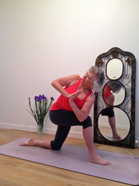 Breathing into a twist helps us mindfully move deeper without wrenching our body. Demonstrated by YLB Reader Kay Gries
