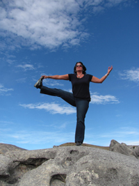 Balancing poses are good to calm excess Vata. Photo: YLB Reader Jane Duncan at Castle Rocks in Arthurs Pass